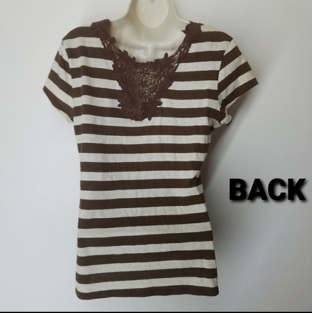 Crochet Back Brown and Cream Shirt